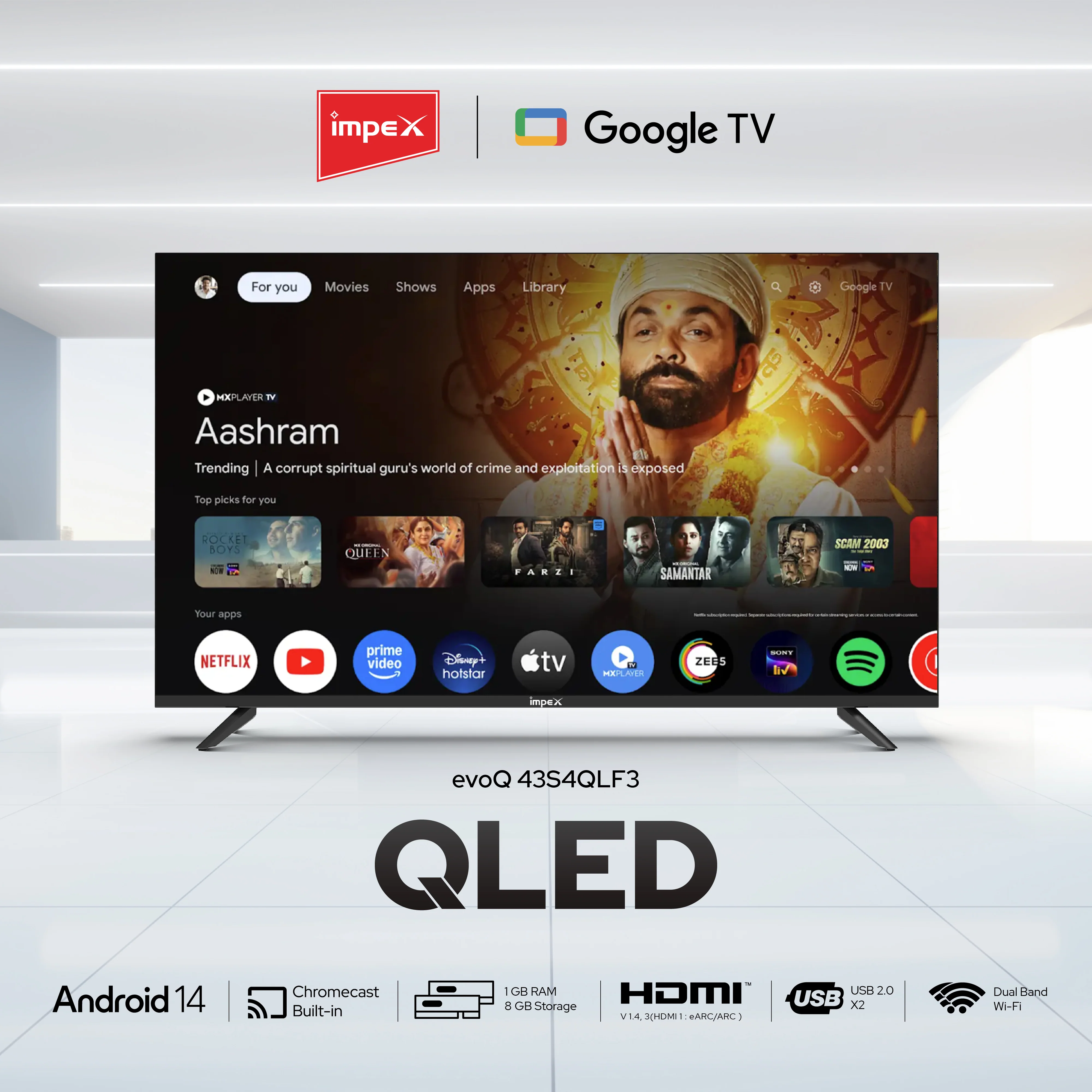 IMPEX|evoQ 43S4QLF3| 43"|4K QLED|GoogleTV|HDR10|ALLM|MEMC|Dolby Audio|24W SPEAKER|4 Year Warranty - Image 2