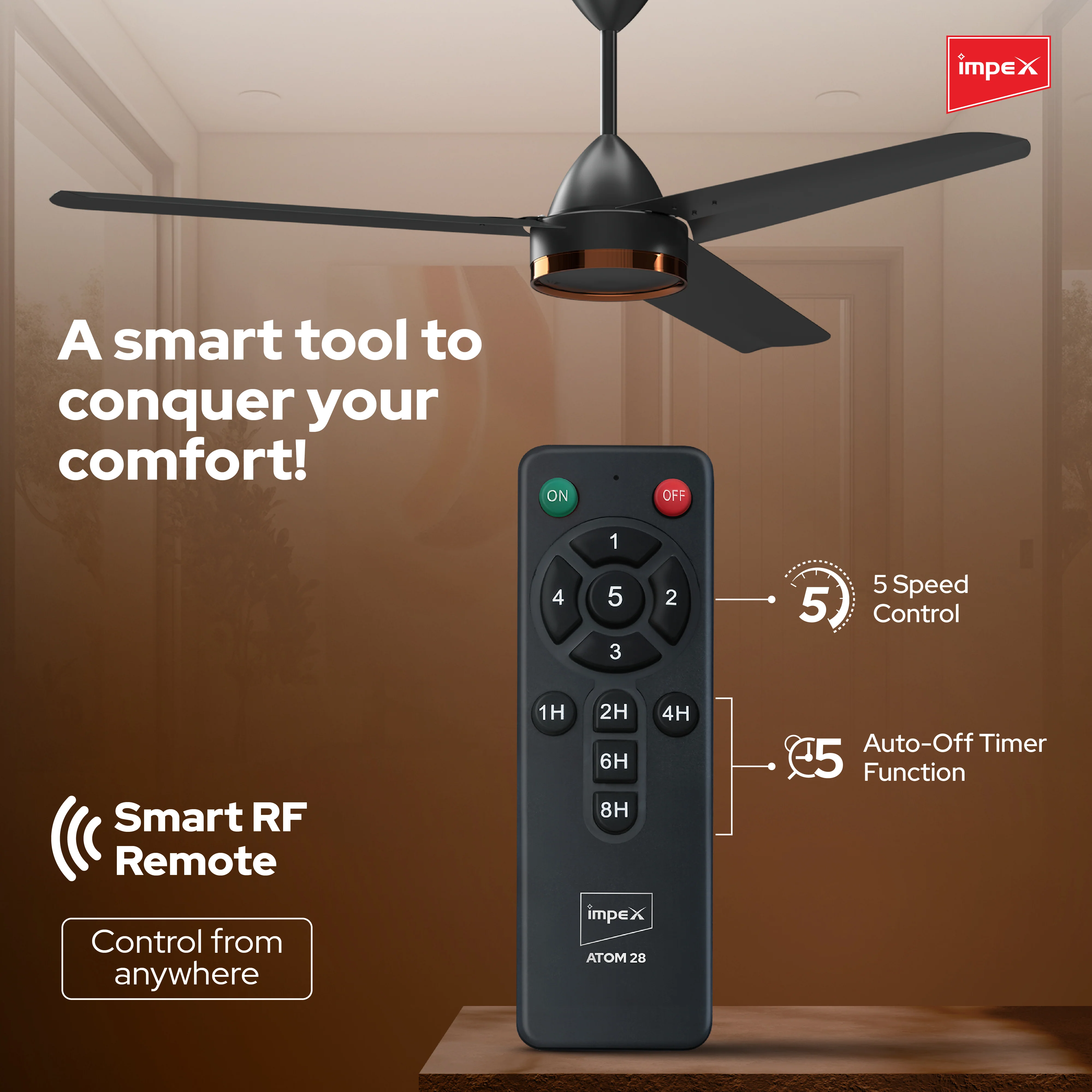 Impex 1200mm Ceiling Fan BLDC ATOM 28 Dx R with Remote - 5 Star | 3 Year Warranty - Image 5