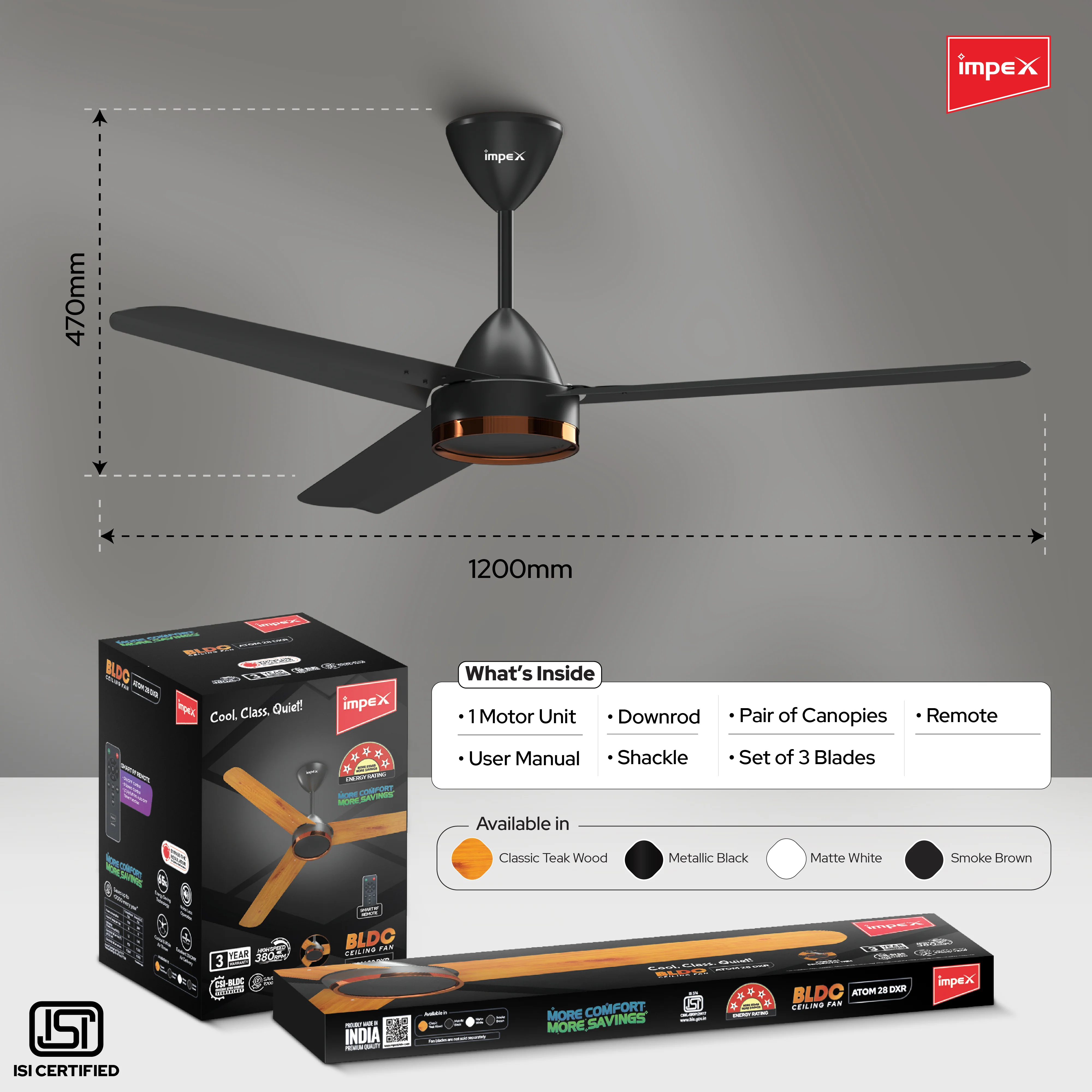 Impex 1200mm Ceiling Fan BLDC ATOM 28 Dx R with Remote - 5 Star | 3 Year Warranty - Image 8