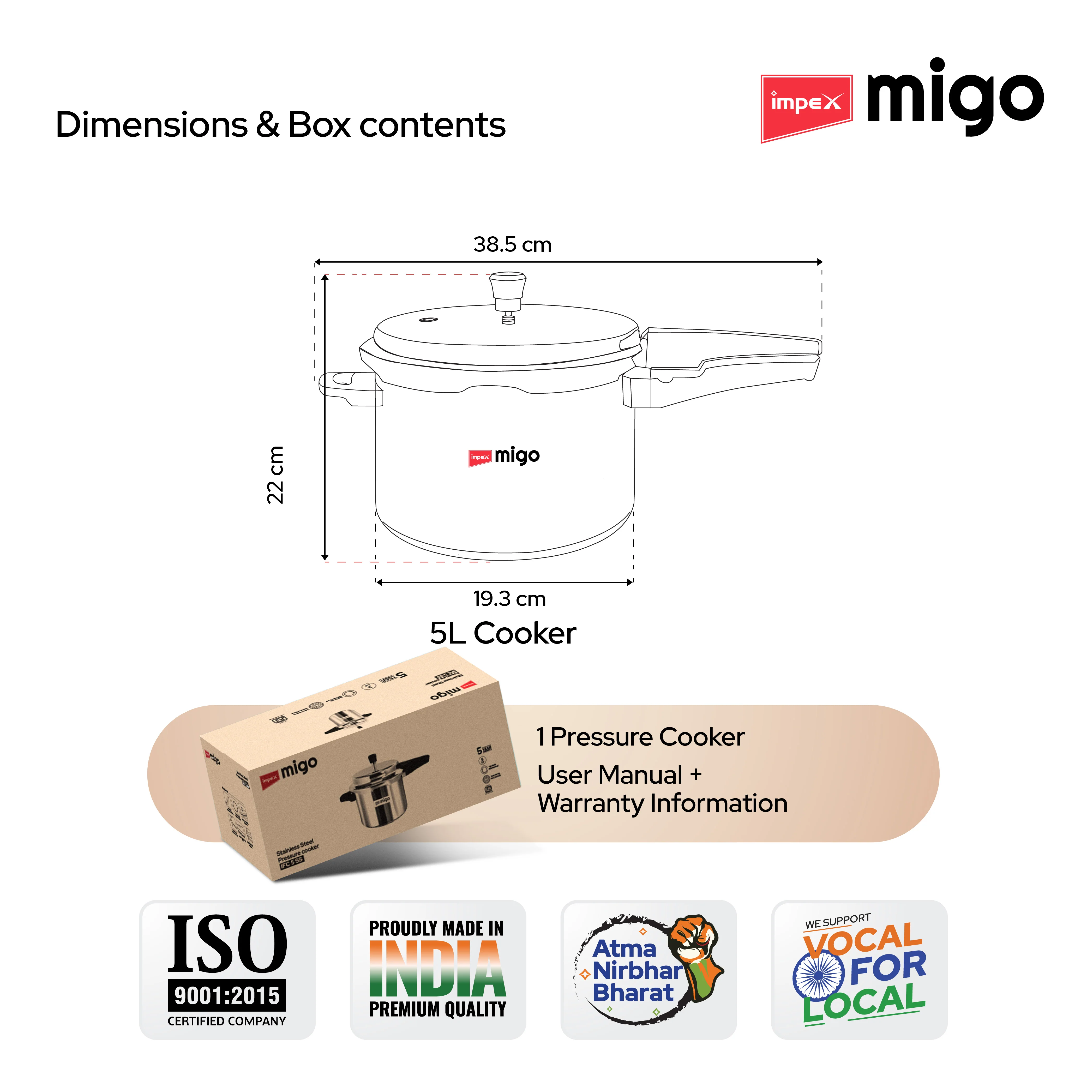 IMPEX Migo 5 L Stainless Steel Pressure cooker IFC 5 SS Induction Bottom (Stainless Steel) - Image 9