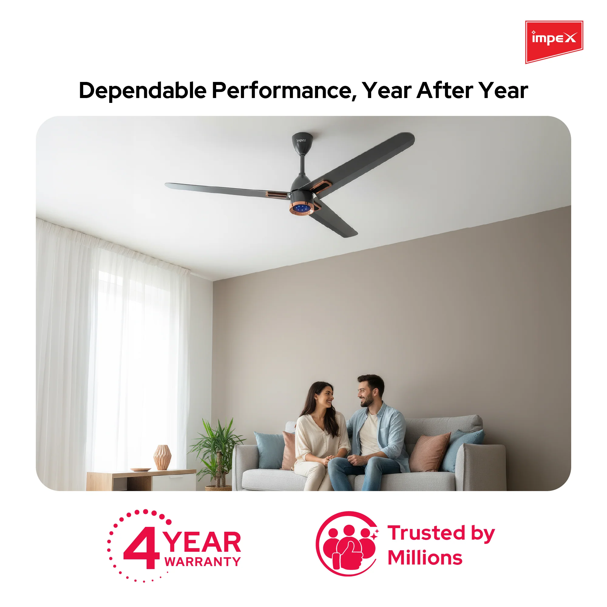Impex ATOM GLOW SMOKE BROWN 1200 mm BLDC Ceiling Fan with Remote, 5-Star Rating and Smart Glow LED - Image 8