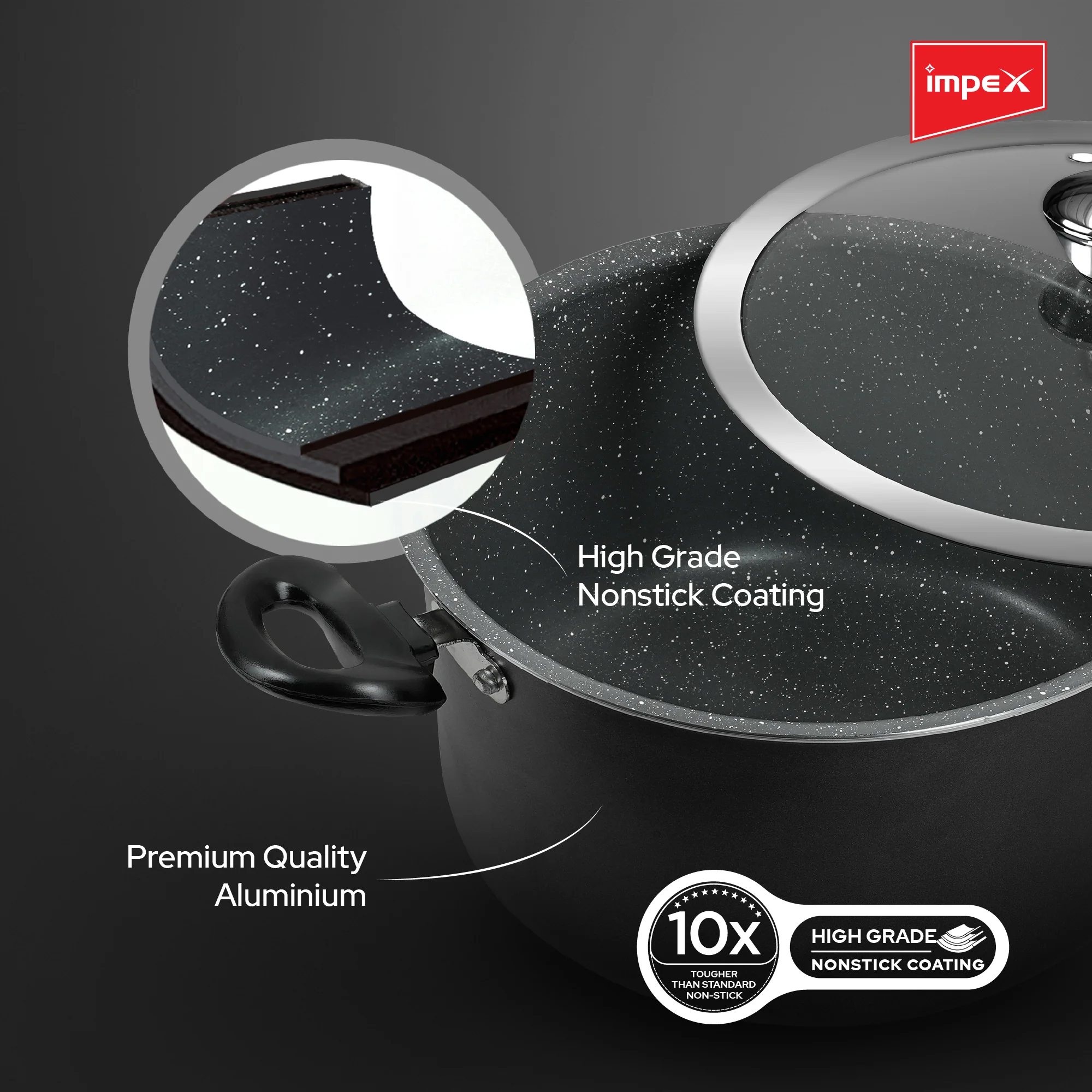 Impex Biryani Pot 8 Ltr With RIB (IBP8) – Non-Stick, Induction Friendly, Aluminium with Granite Coating, 1-Year Warranty - Image 3