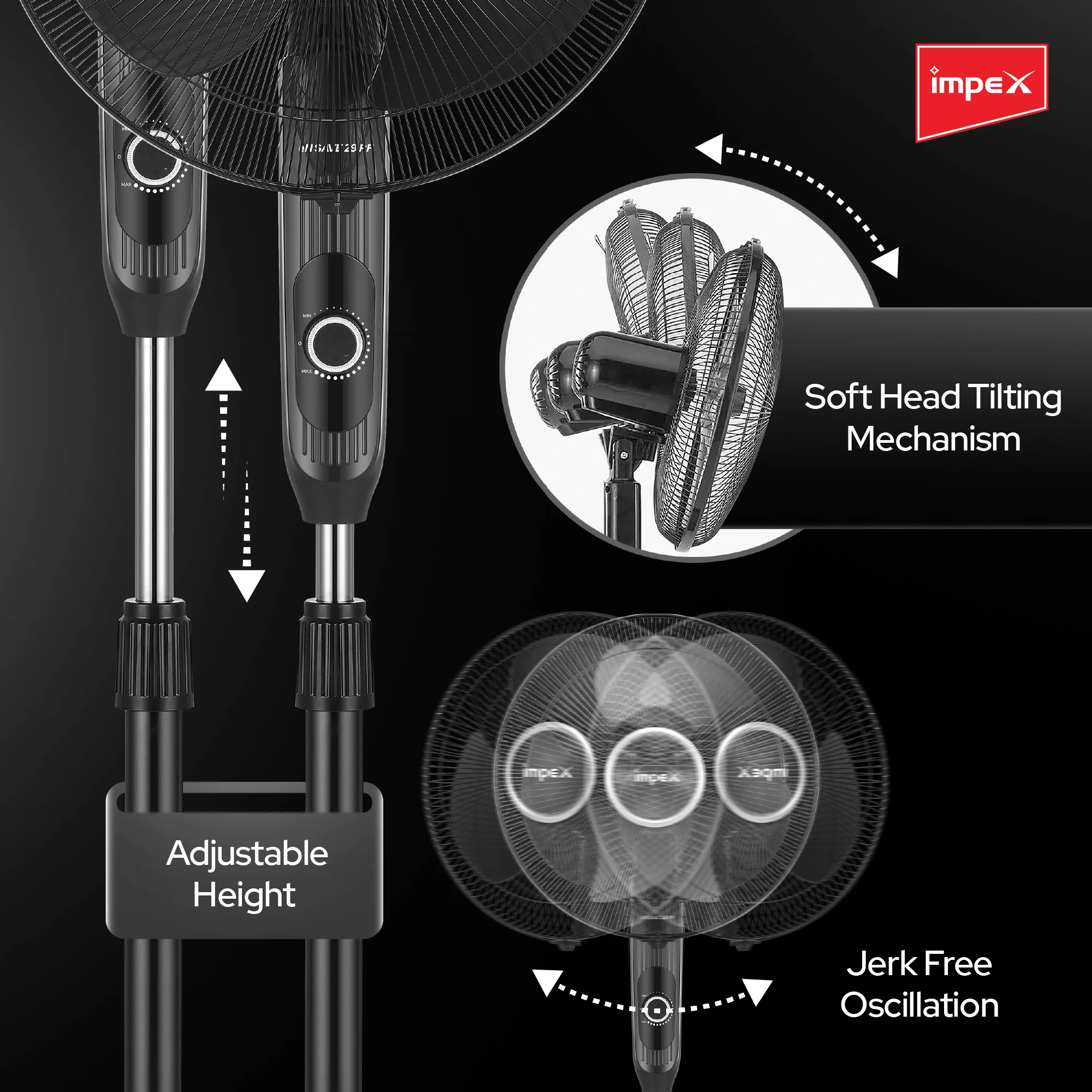 Impex BLDC Pedestal Fan (eN Save 29 PF Black) – 400mm, Powerful Motor, 3-Leaf Balanced Blades, 100-1400 RPM with 3 year warranty - Image 6