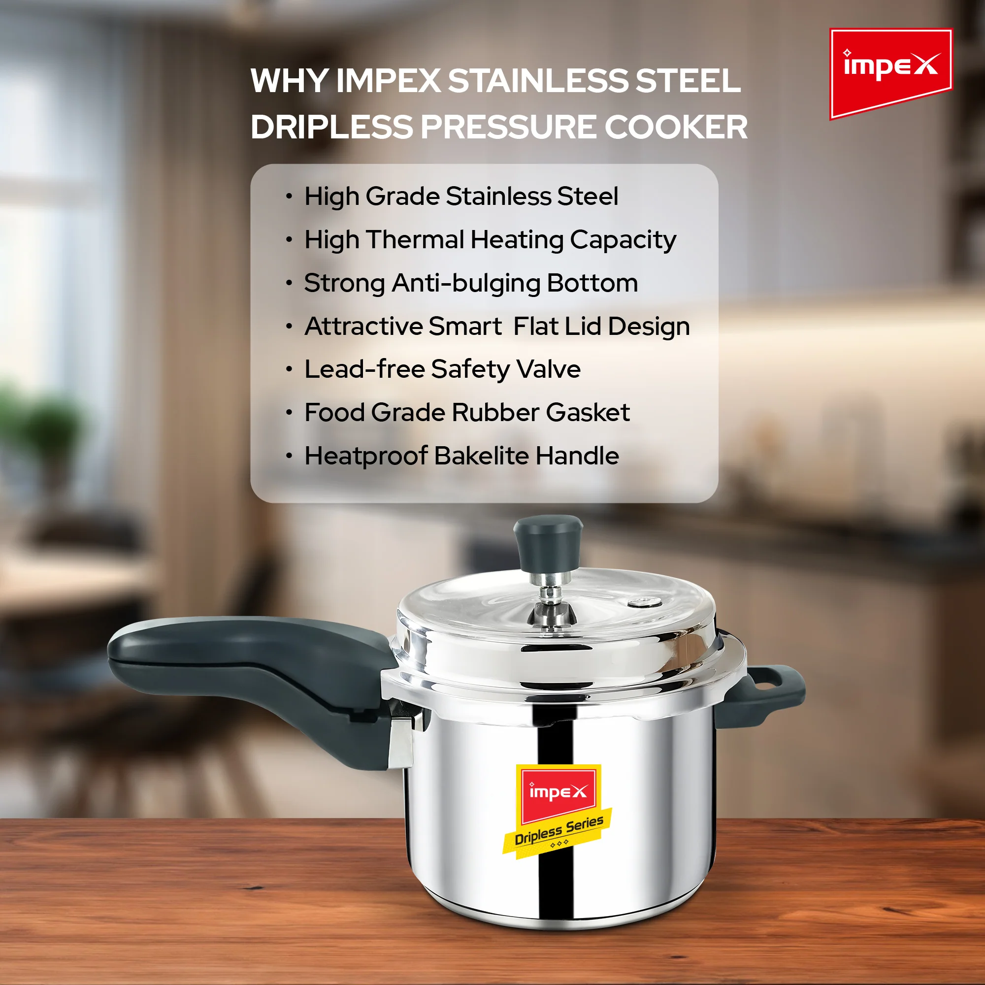 Impex CLASSIC DRIPLESS D3 Stainless Steel Pressure Cooker, 3 Litre, Induction Compatible, Dripless Lid, and 5-Year Warranty - Image 5