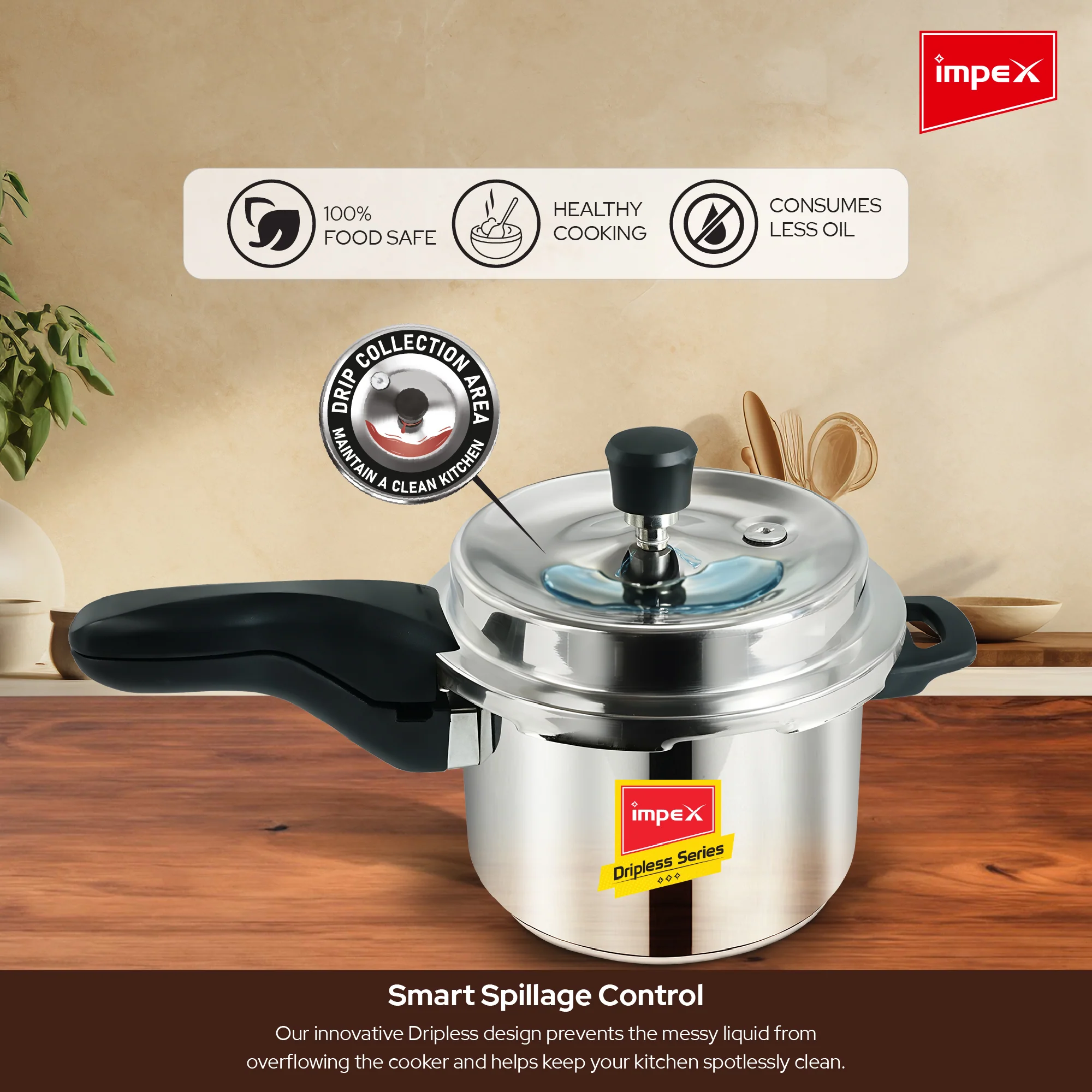 Impex CLASSIC DRIPLESS D5 Stainless Steel Pressure Cooker, 5 Litre, Induction Compatible, Dripless Lid, and 5-Year Warranty - Image 4