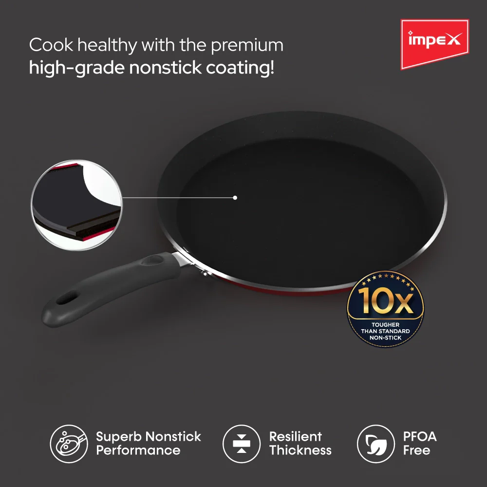 Impex ITP-2620 Induction Base Nonstick Aluminium Pathiri Pan (26 cm, Maroon) - Image 3