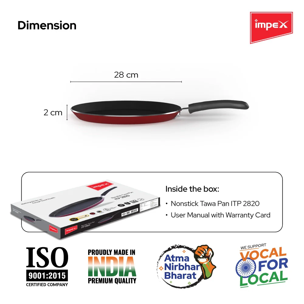 Impex ITP-2820 Induction Base Nonstick Aluminium Tawa Pan (28 cm,Maroon) - Image 5