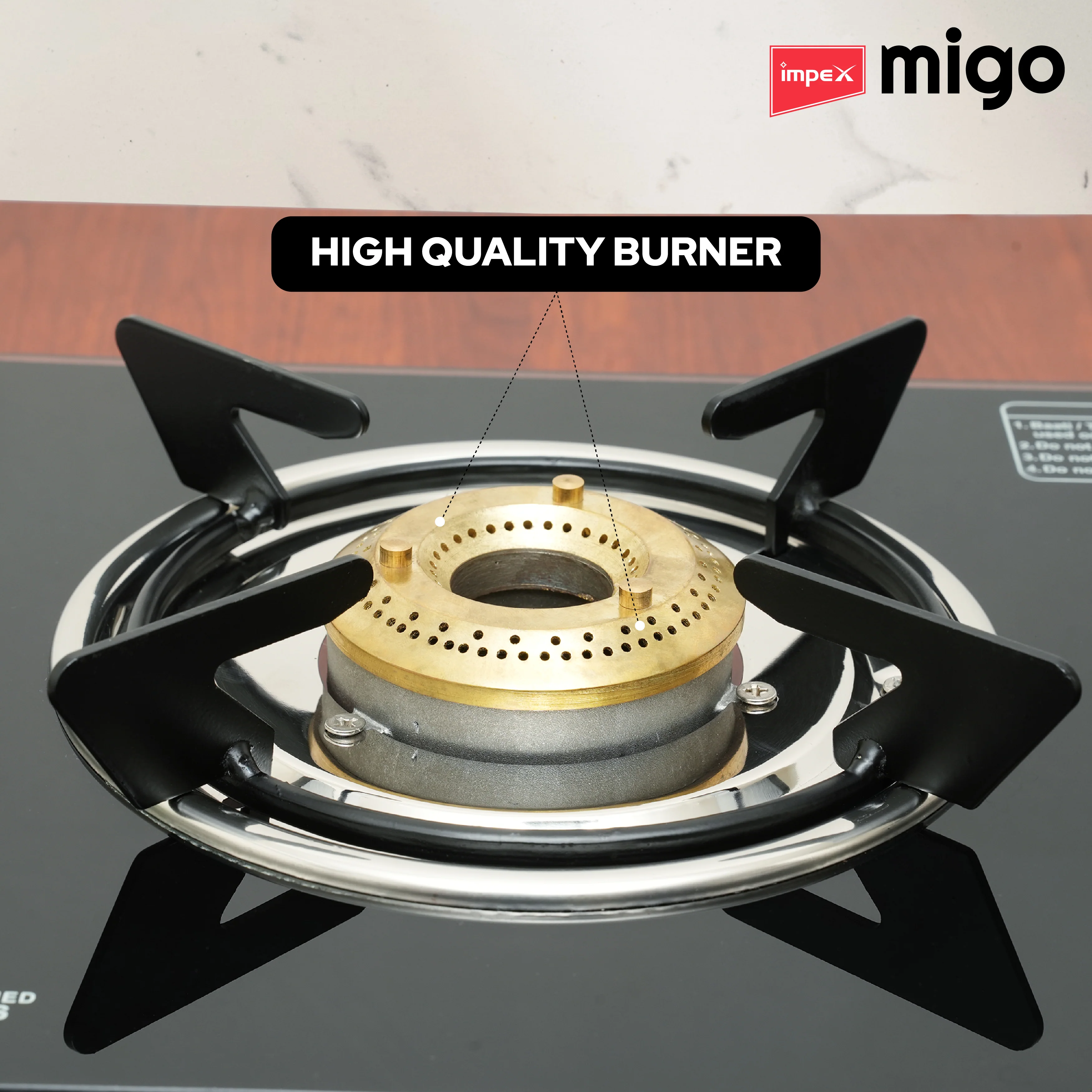 Impex Migo 3 Burner Gas Stove 6 mm Toughened Glass Top LINEA 3B, 1 Year Warranty (Black) - Image 6