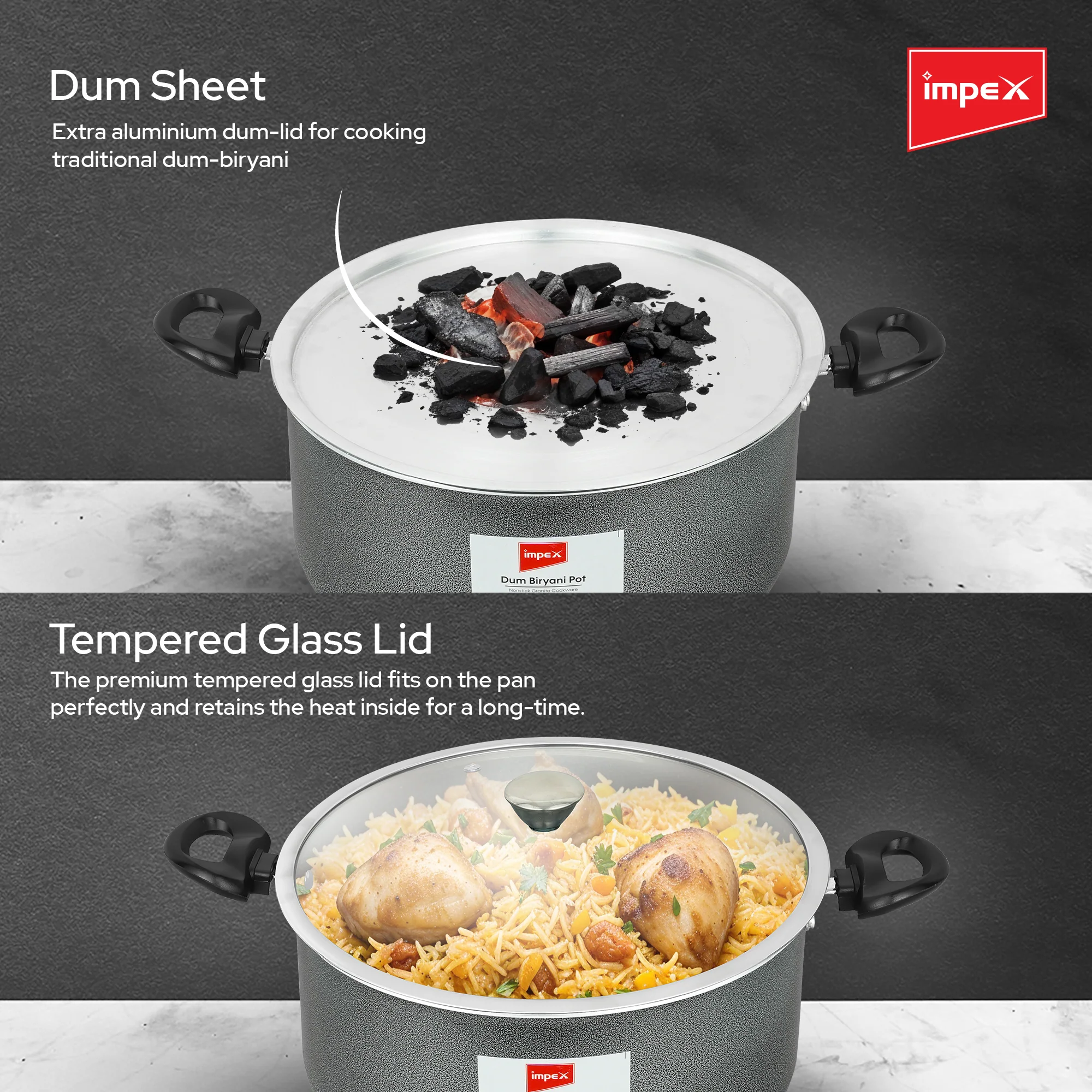 Impex RDBP12 - 12L, Dum Biryani Pot, Aluminium, PFOA-Free, Tempered Glass Lid, Induction Compatible, 1 Year Warranty, Grey - Image 5