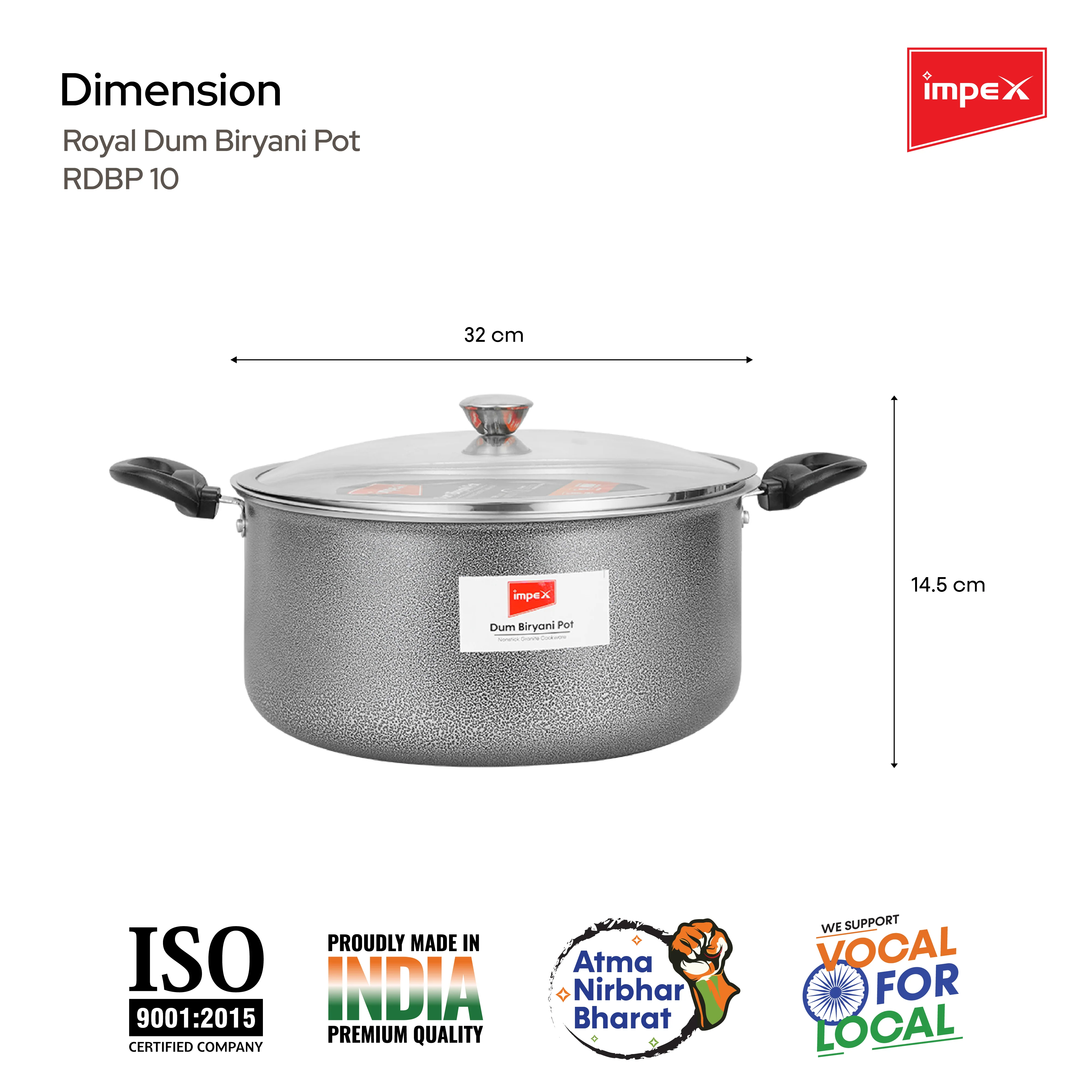 Impex RDBP8 - 10L, Dum Biryani Pot, Aluminium, PFOA-Free, Tempered Glass Lid, Induction Compatible, 1 Year Warranty, Grey - Image 6