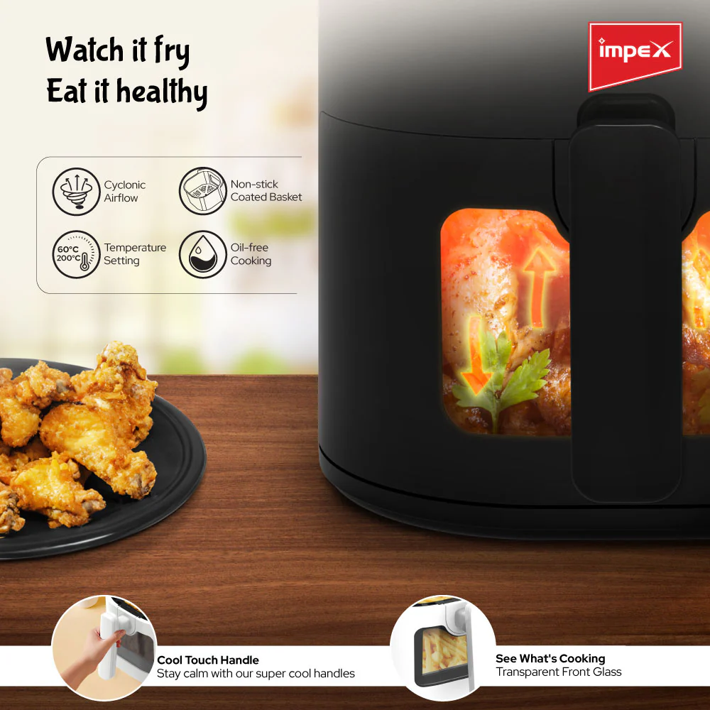 Impex Smart Fry DS45 Air Fryer 4.5 L, 1200 W | 80% Less Oil | Instant Electric Air Fryer | Auto Cut Off | Fry, Defrost, Roast, Grill & Bake | 2 Year Free Home service warranty (Black) - Image 4