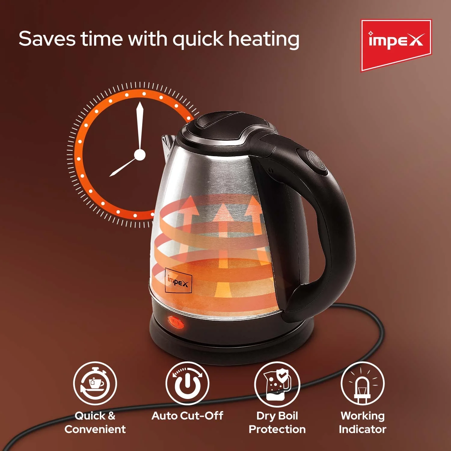 Impex STEAMER-1501 Stainless Steel Electric Kettle (1.5 Litre,1500 Watts,Silver) - Image 4
