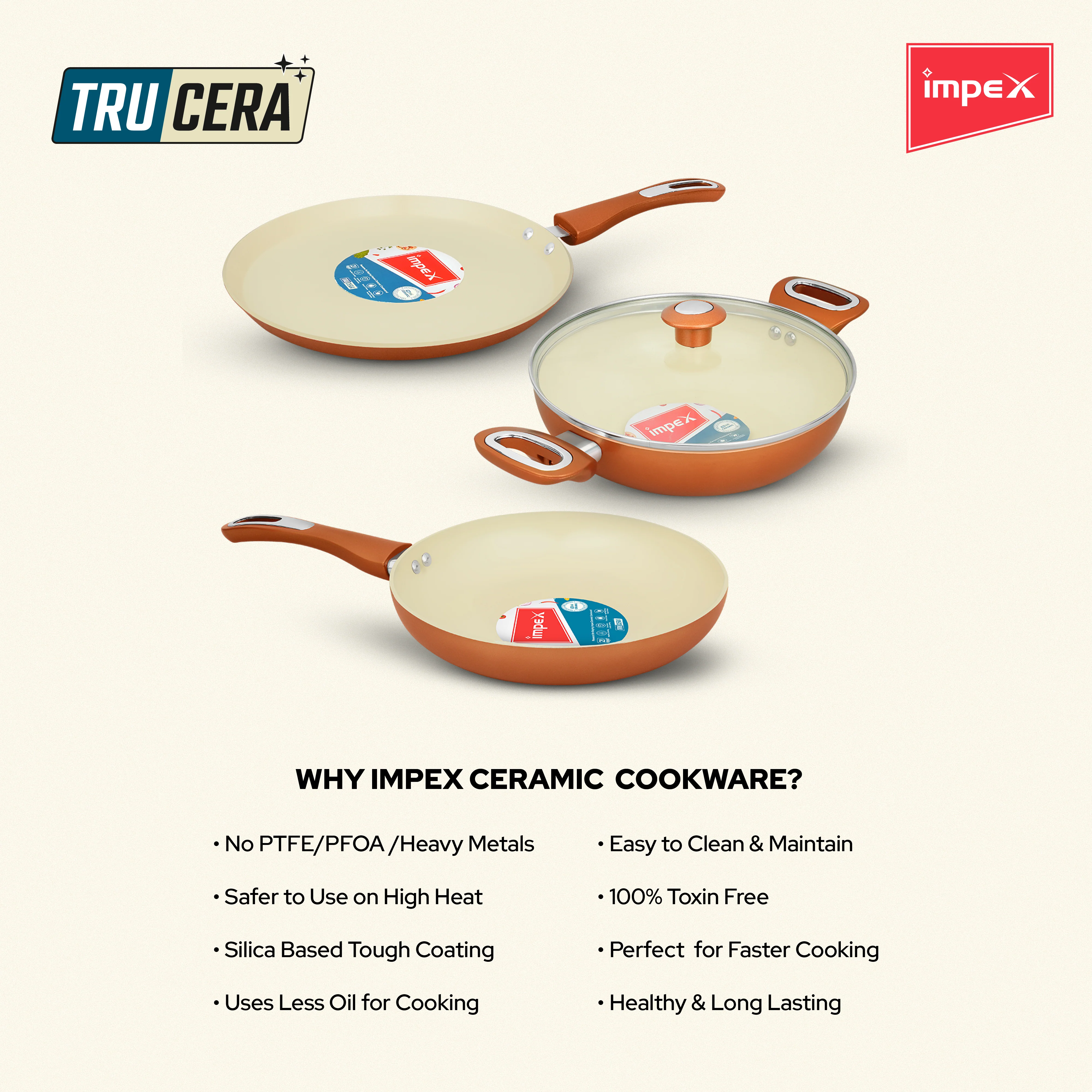 Trucera 4-Piece Ceramic Cookware Set | Tawa, Fry Pan, Kadai | 2 Year Warranty - Image 8